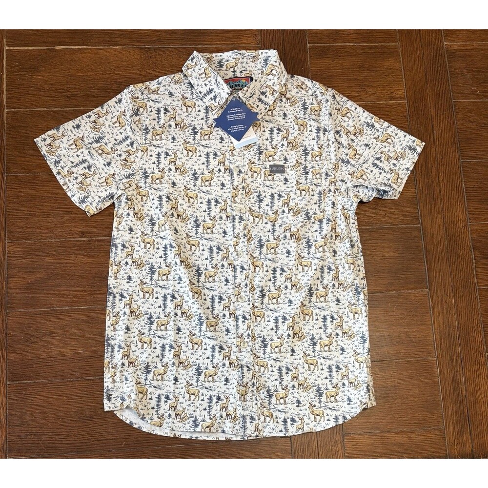 Burlebo Performance Button Up Classic Deer Scenery Men’s Size M NWT